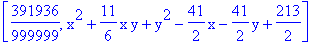 [391936/999999, x^2+11/6*x*y+y^2-41/2*x-41/2*y+213/2]